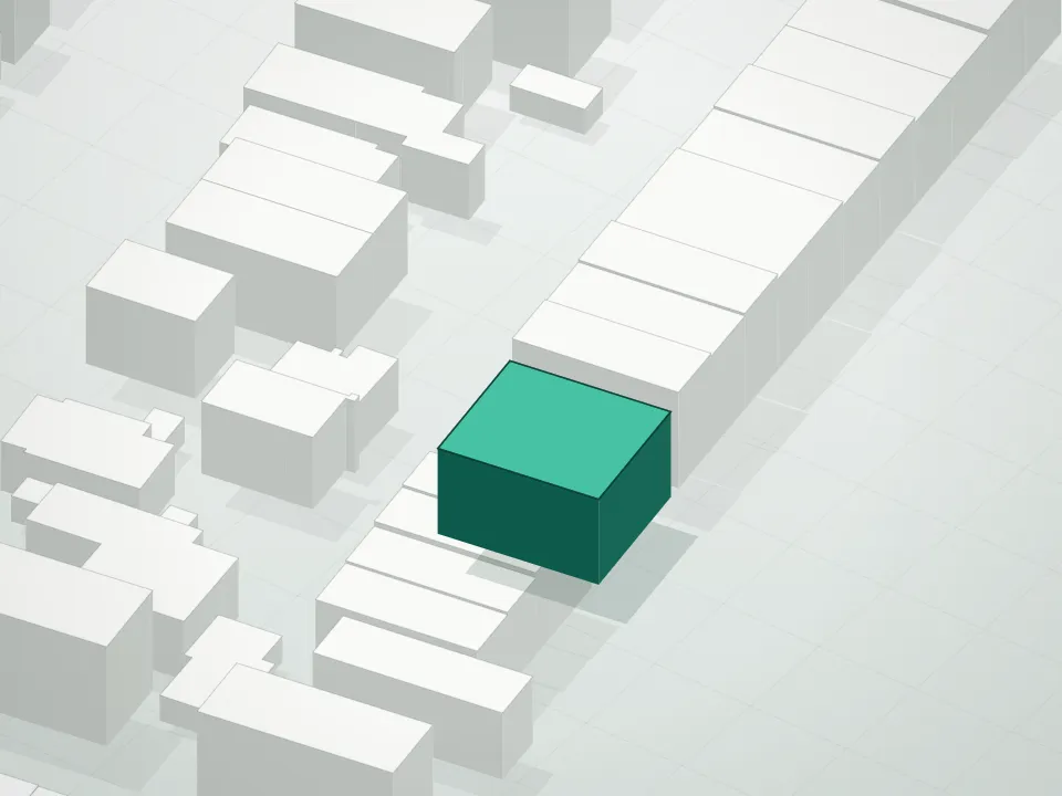 3D massing drawing of 2350 W. 11th Street Condominum and neighboring buildings