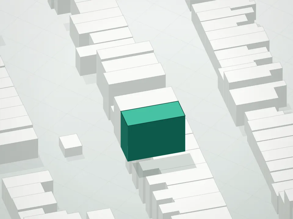 3D massing drawing of Twenty First Street Condominium and neighboring buildings