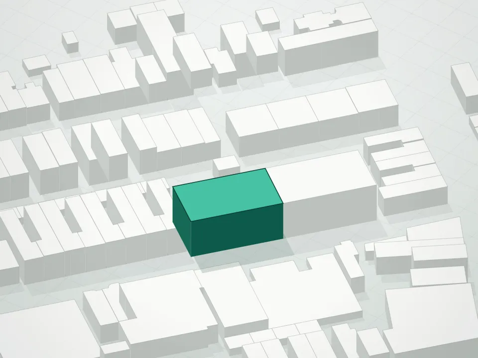 3D massing drawing of 1661 Summerfield Street Condominium and neighboring buildings