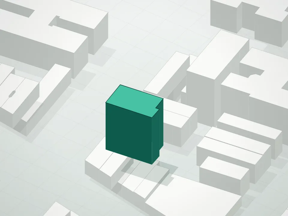 3D massing drawing of 1721 W. 6th Street Condominium and neighboring buildings