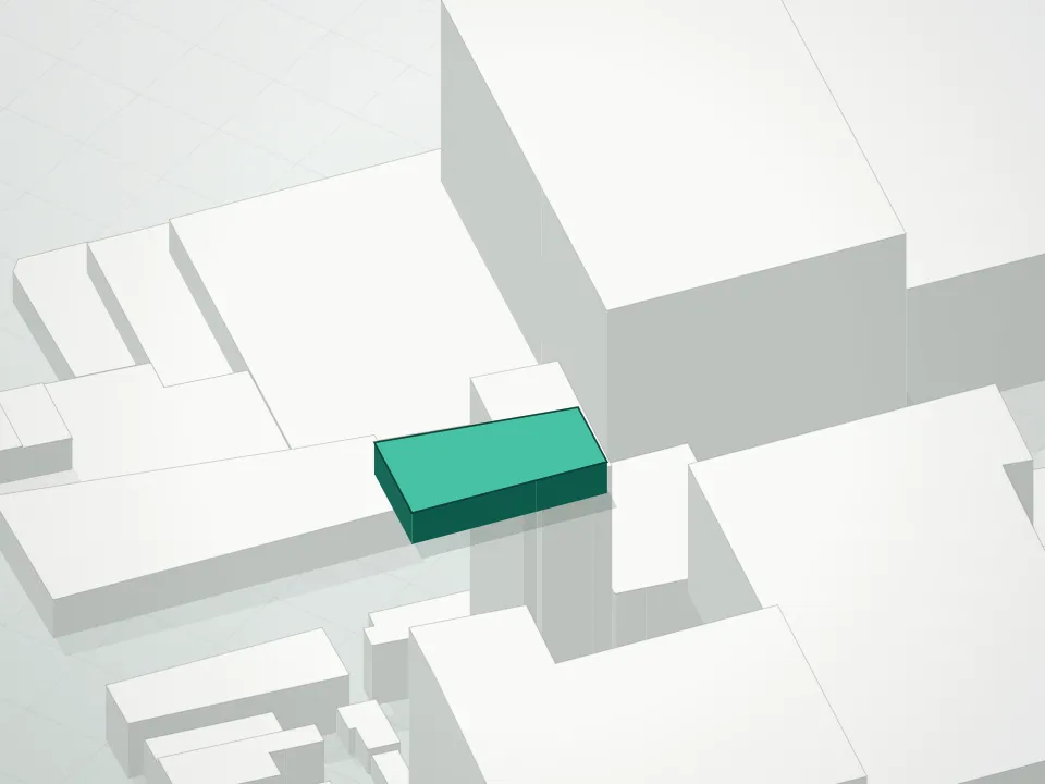 3D massing drawing of Eden Condominium and neighboring buildings