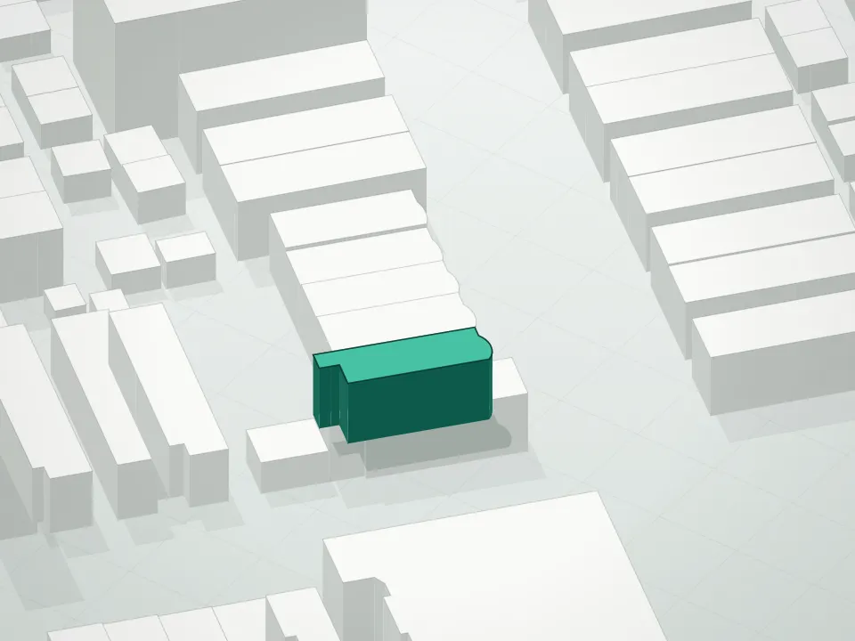 3D massing drawing of Golden Garden Condominium and neighboring buildings