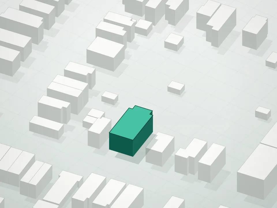 3D massing drawing of Forest Avenue Condominium and neighboring buildings
