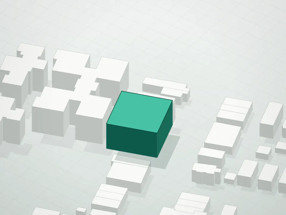 3D massing drawing of Grand 147th Condominium and neighboring buildings