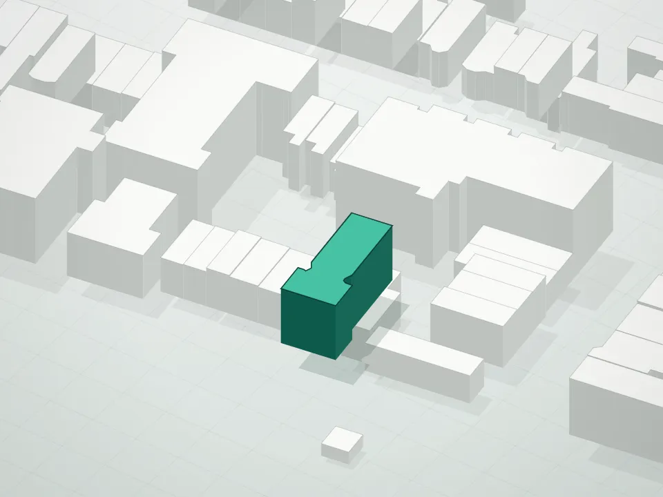 3D massing drawing of 153 Chauncey Street Condominium and neighboring buildings
