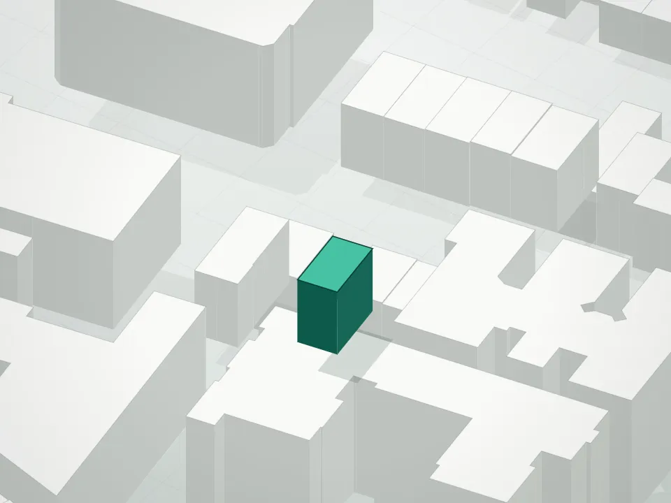 3D massing drawing of 22 Jefferson Avenue Condominium and neighboring buildings