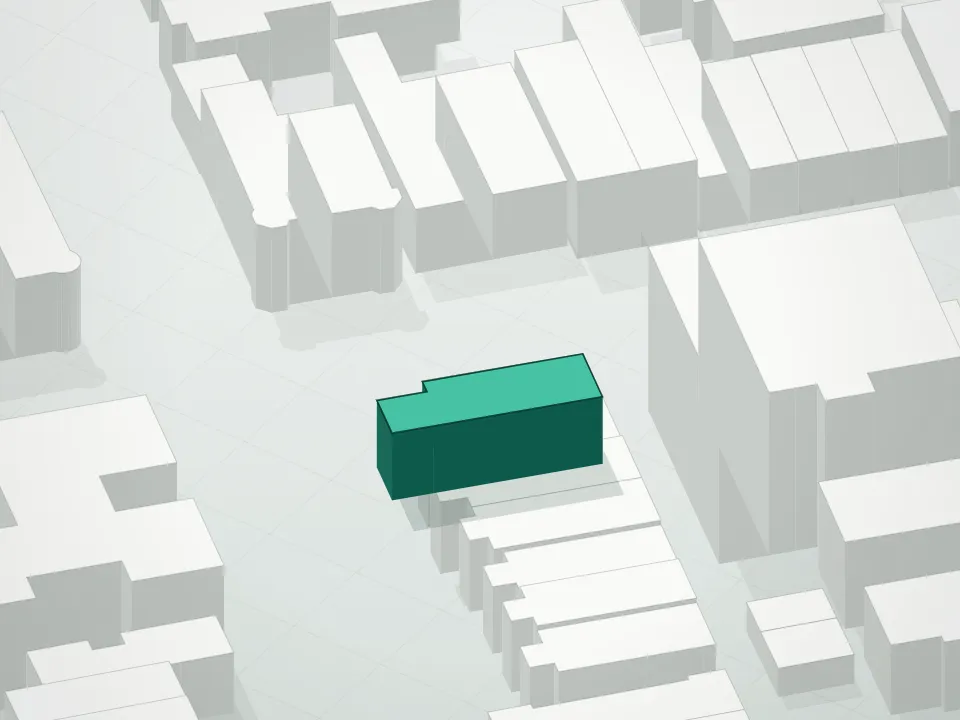 3D massing drawing of 1601 55th Street Condominium and neighboring buildings