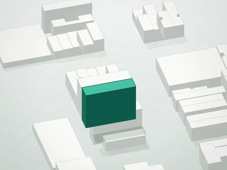 3D massing drawing of 818 60th Street Condominium and neighboring buildings