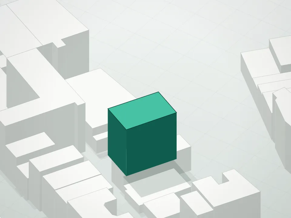 3D massing drawing of 340 Metropolitan Avenue Condominium and neighboring buildings