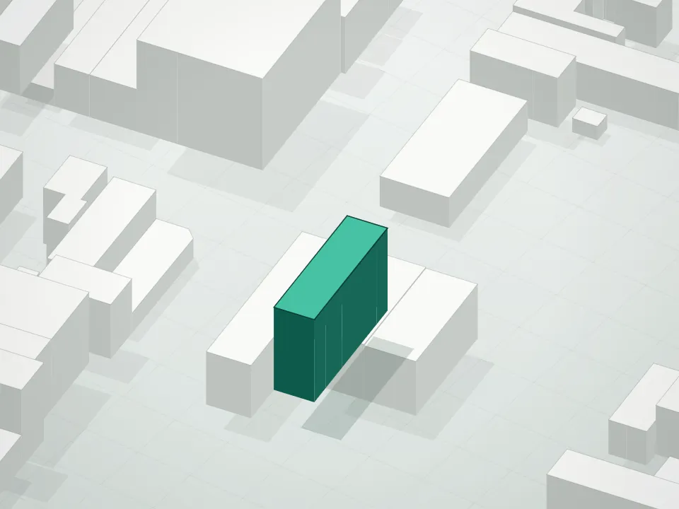 3D massing drawing of 622 Myrtle Avenue Condominium and neighboring buildings