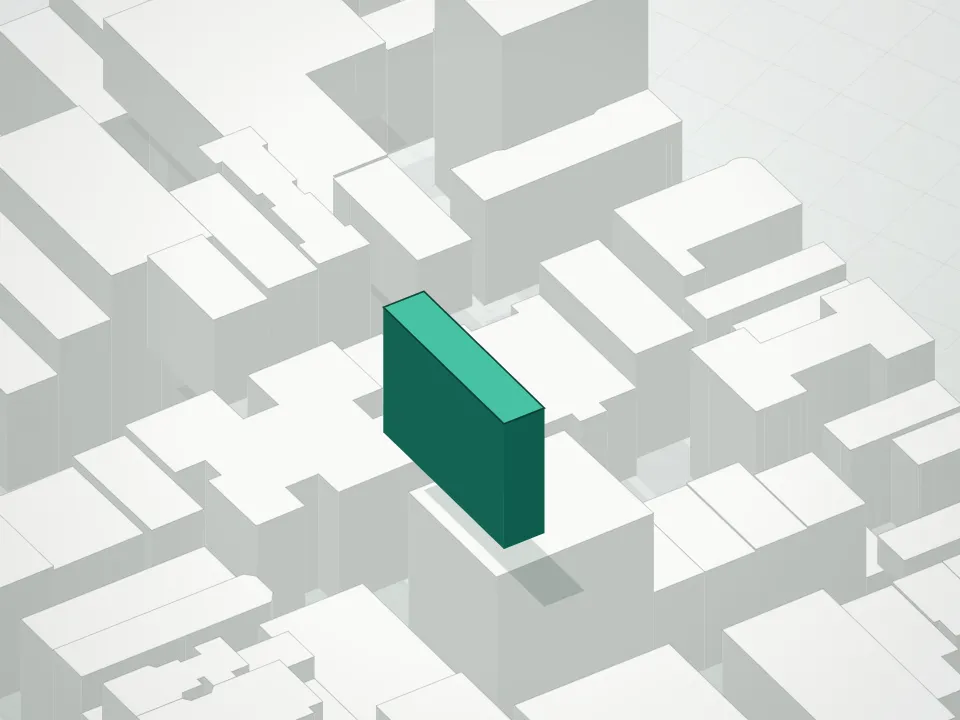 3D massing drawing of 14 Clinton Street Condominium and neighboring buildings