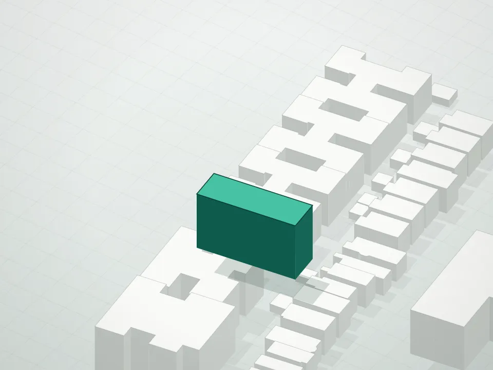 3D massing drawing of Ocean 24 Condominium and neighboring buildings