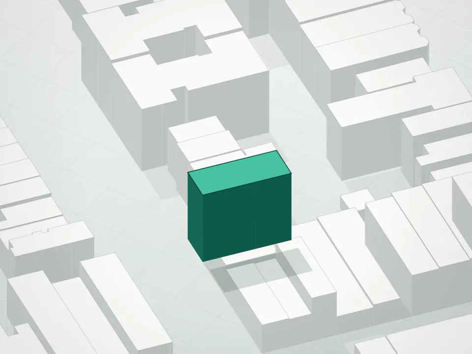 3D massing drawing of 257 13th Street Condominium and neighboring buildings