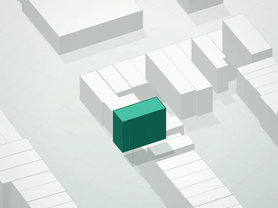 3D massing drawing of 297 President Street Condominium and neighboring buildings