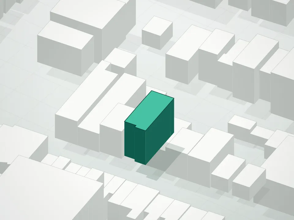 3D massing drawing of 143 Powers Street Condominium and neighboring buildings