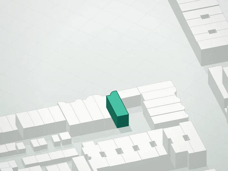 3D massing drawing of 1736 George Street Condominium and neighboring buildings