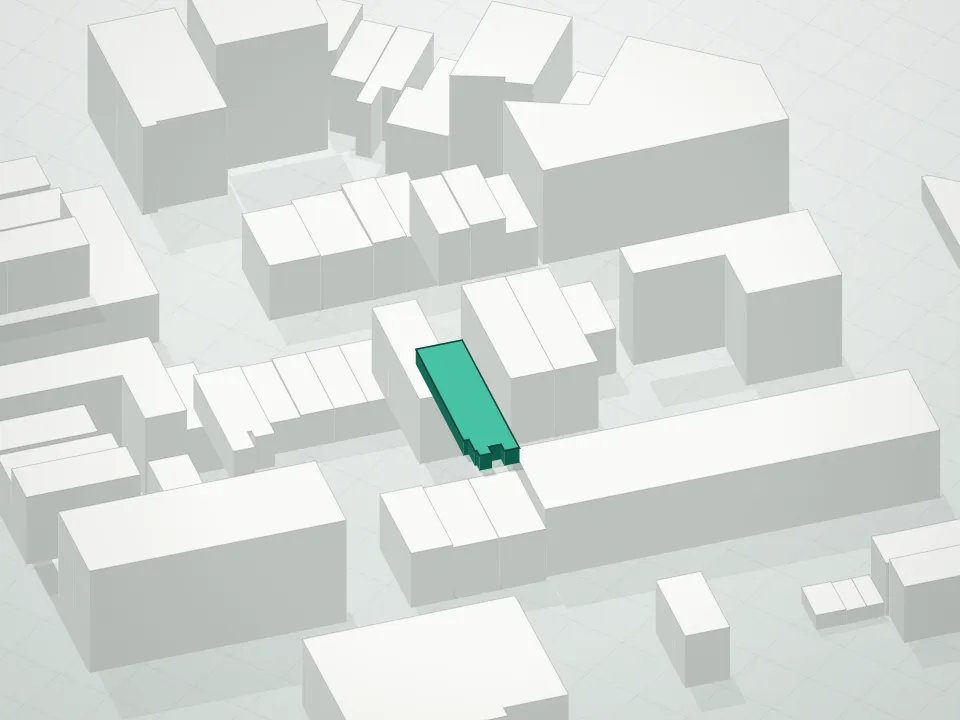 3D massing drawing of 24 Fayette Street Condominium and neighboring buildings