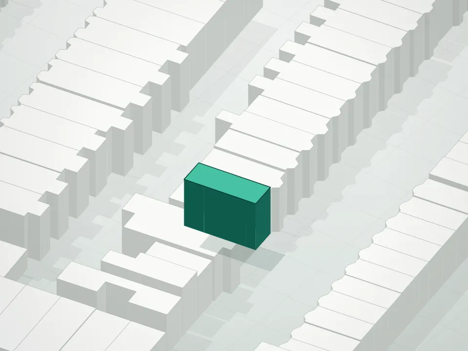 3D massing drawing of Belvedere Cx Condominium and neighboring buildings