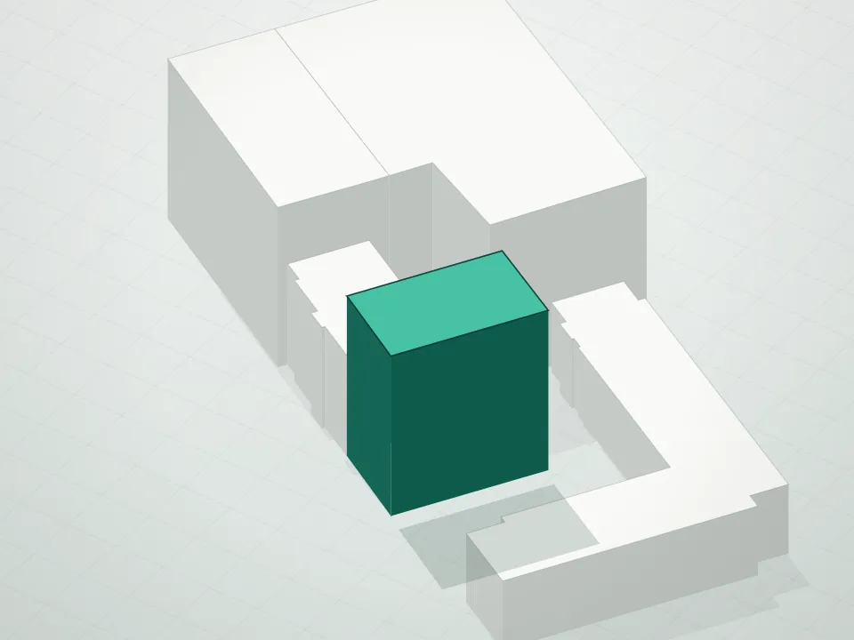 3D massing drawing of Patagonia and neighboring buildings