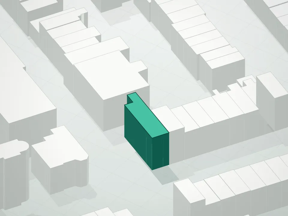 3D massing drawing of 114 6th Avenue Condominium and neighboring buildings