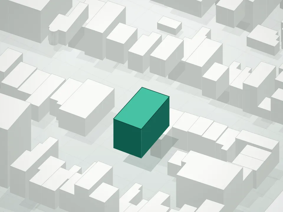 3D massing drawing of 40two Devoe Street Condominium and neighboring buildings