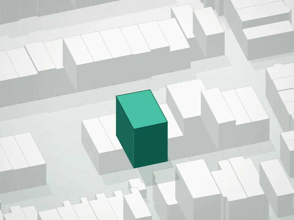 3D massing drawing of 1060 Jefferson Condominium and neighboring buildings