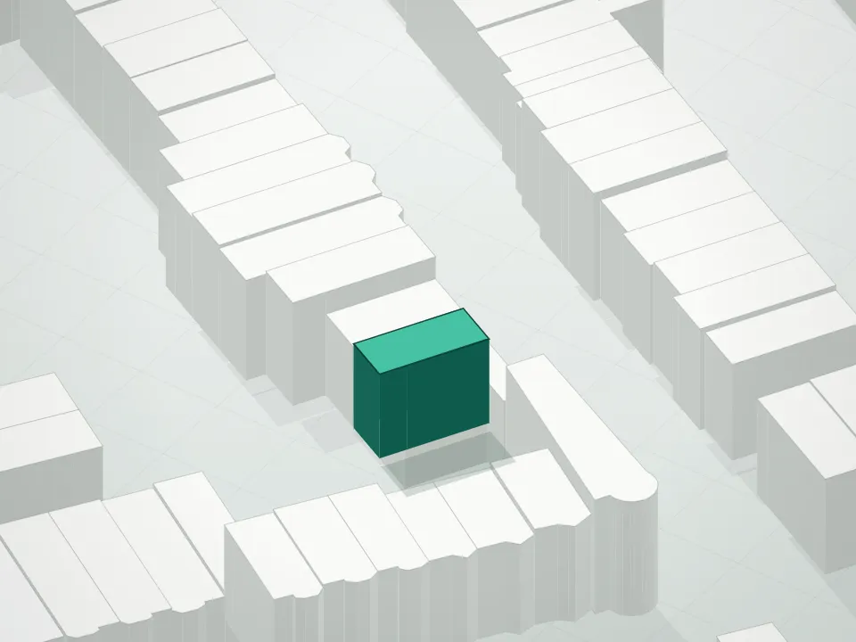 3D massing drawing of 686 Carroll Street Condominium and neighboring buildings