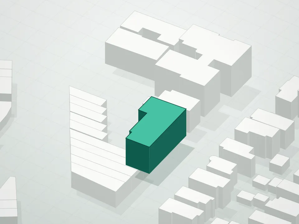 3D massing drawing of 458 East 25th Street Condominium and neighboring buildings