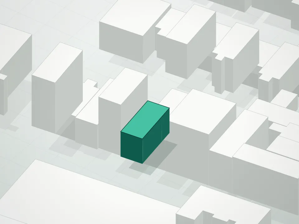 3D massing drawing of 149 Green Street Condominium and neighboring buildings