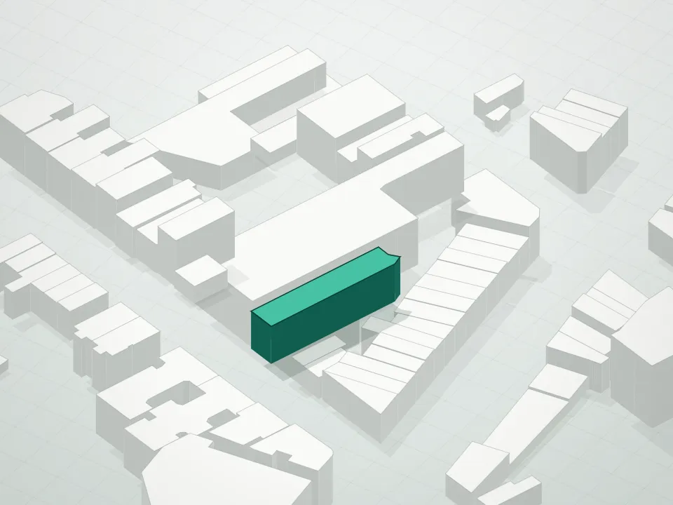 3D massing drawing of 373 Prospect Place Condominium and neighboring buildings