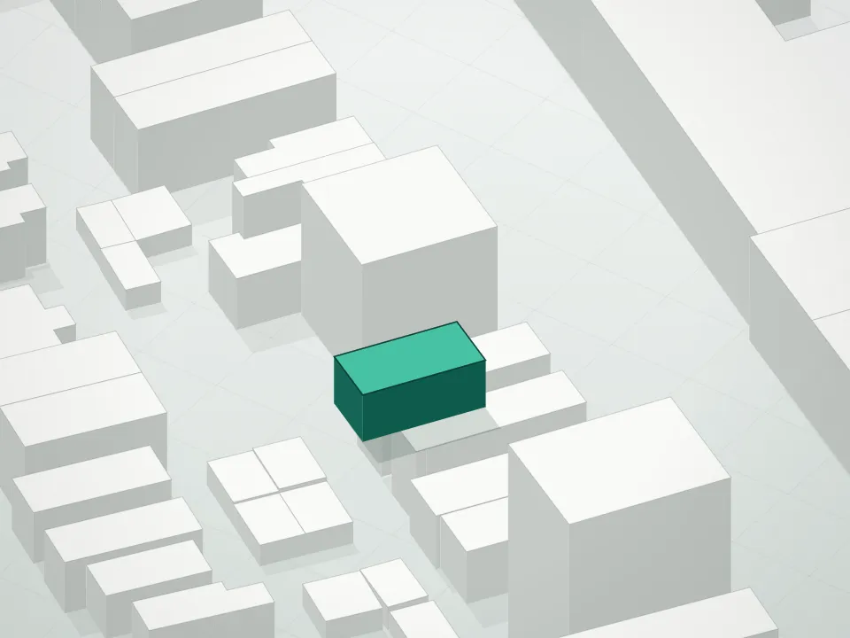 3D massing drawing of 14forty Condominium and neighboring buildings