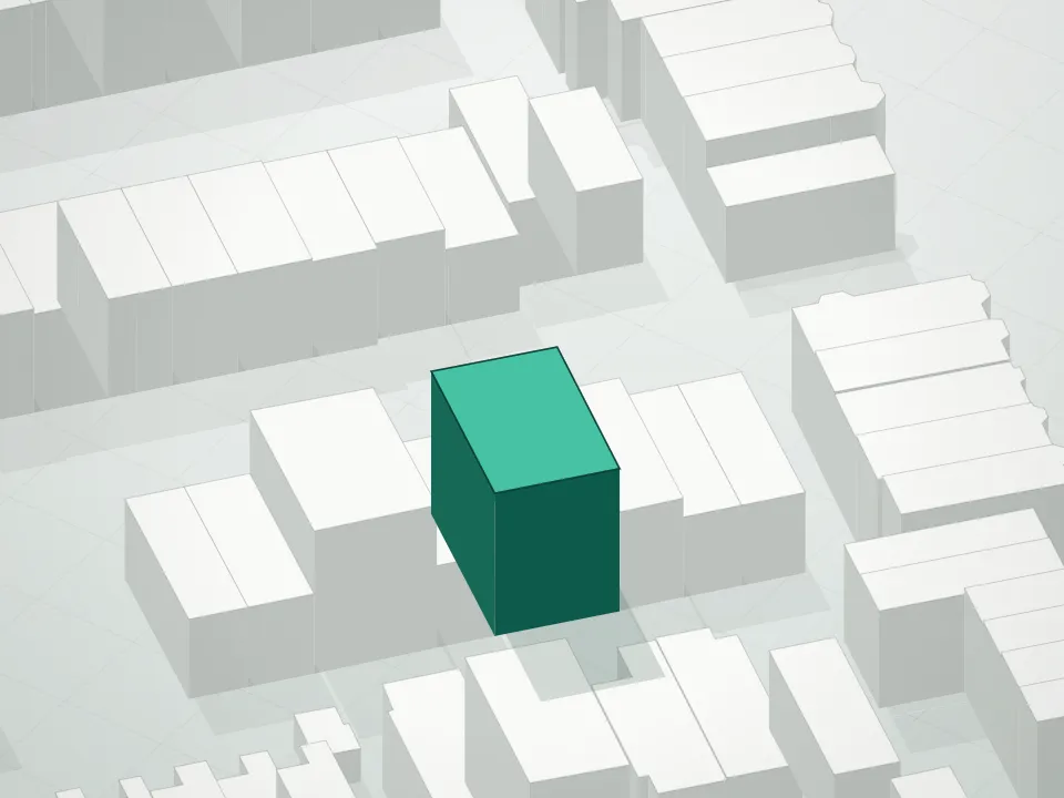 3D massing drawing of Hastings House and neighboring buildings