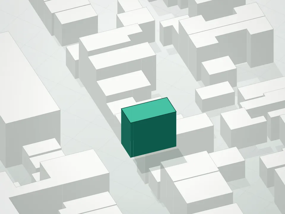 3D massing drawing of 241 16th Street Condominium and neighboring buildings