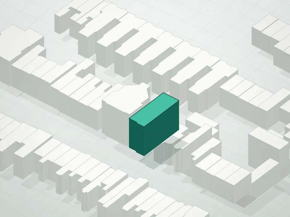 3D massing drawing of Lexe Condominium and neighboring buildings