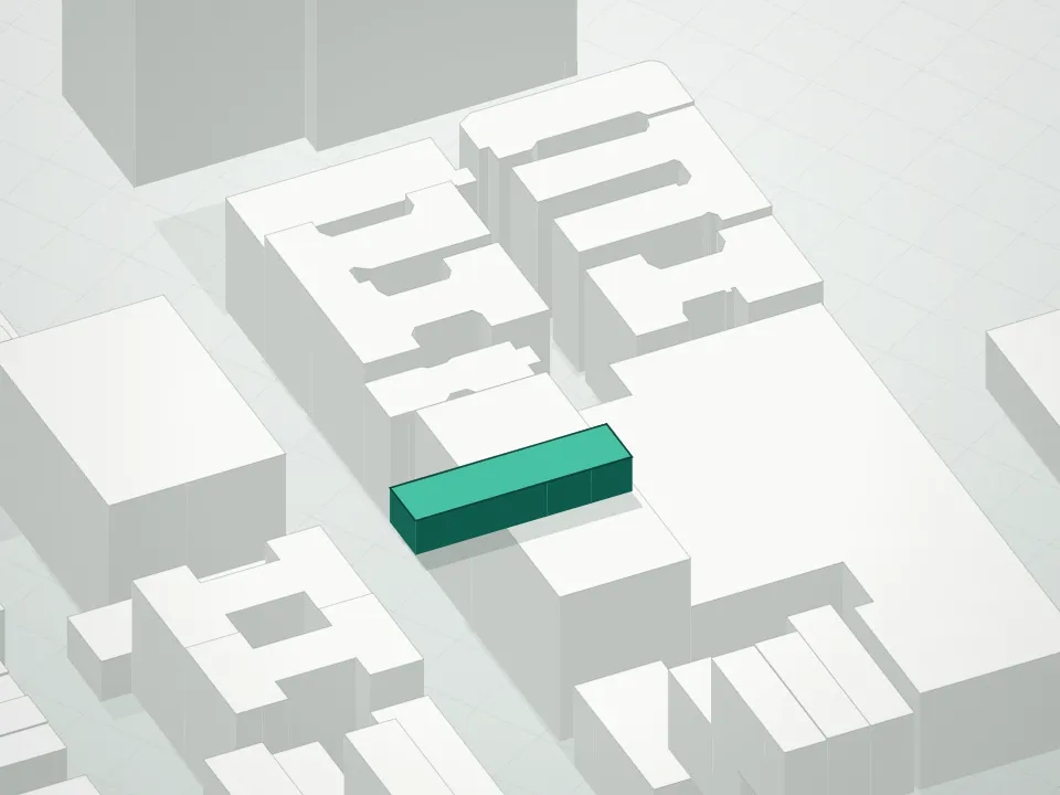 3D massing drawing of 159 East 118th Street Condominium and neighboring buildings