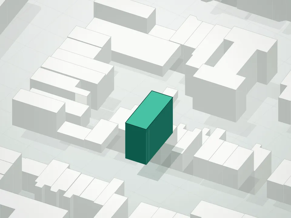 3D massing drawing of 215 Putnam Avenue Condominium and neighboring buildings