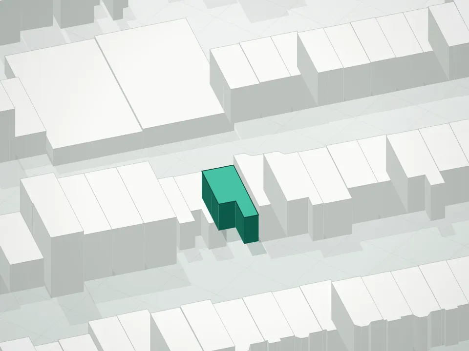 3D massing drawing of 1228 Putnam Avenue Condominium and neighboring buildings