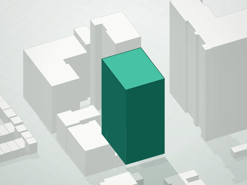 3D massing drawing of 250 West 96th Street Condominium and neighboring buildings