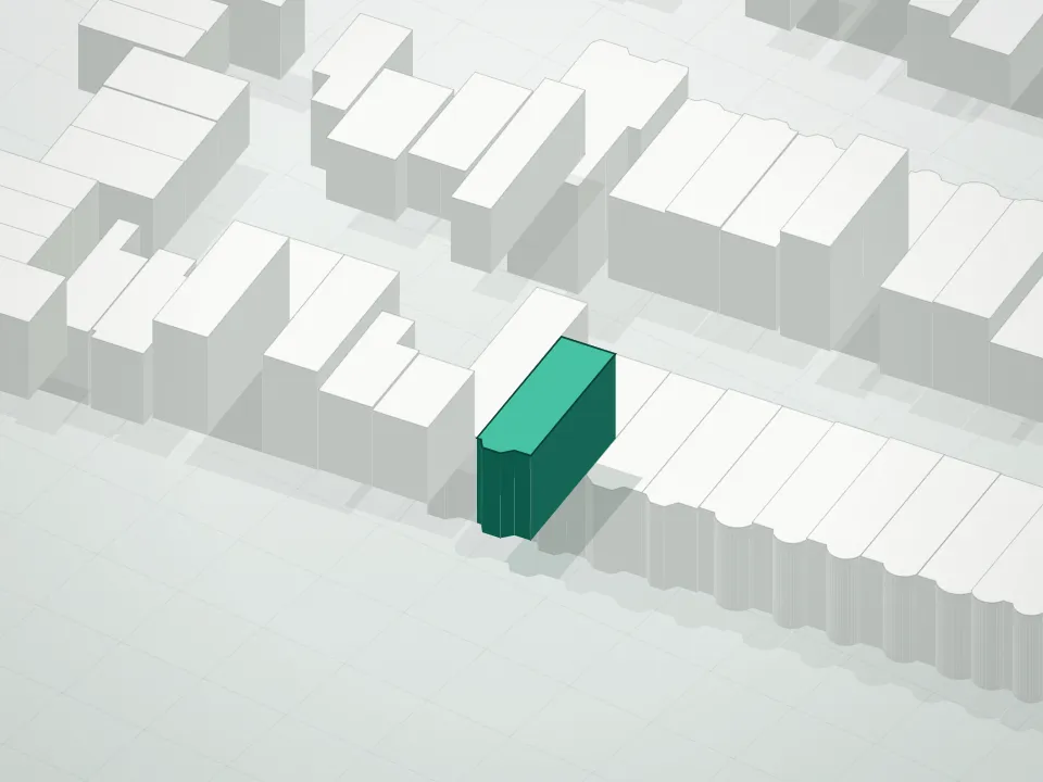 3D massing drawing of 979 Lafayette Avenue Condominium and neighboring buildings