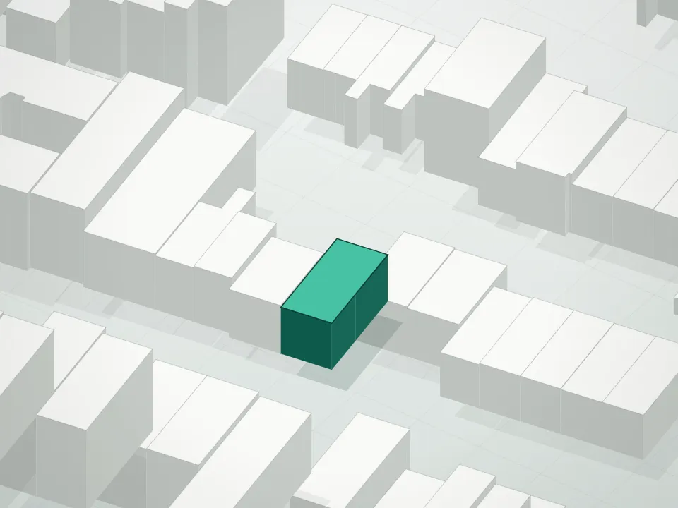 3D massing drawing of 849 Madison Court Condominium and neighboring buildings