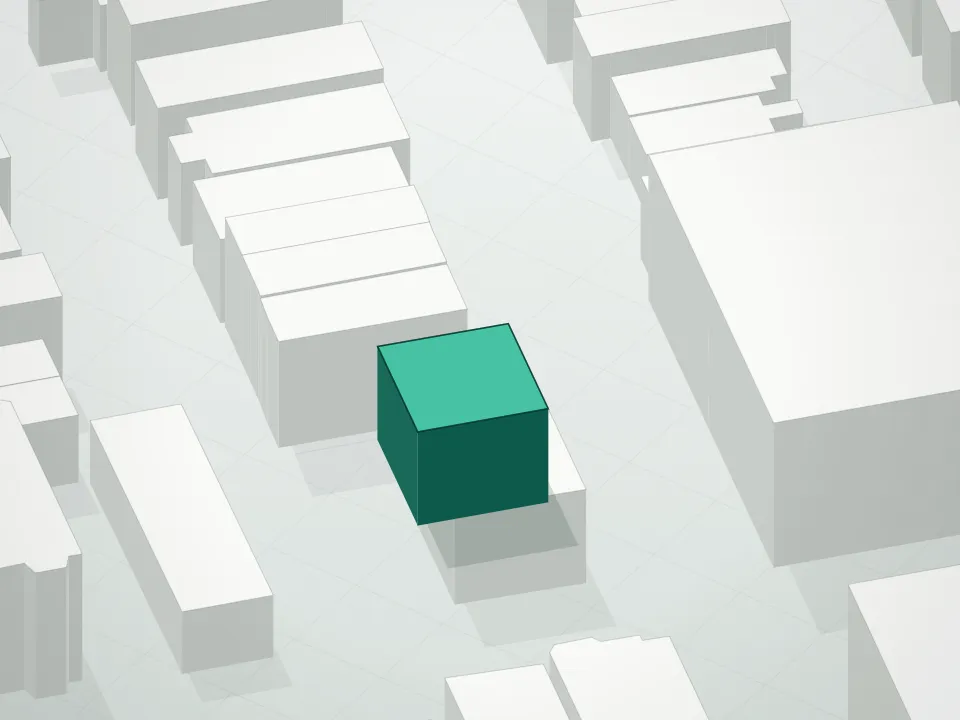 3D massing drawing of 1476 45th Street Condominium and neighboring buildings