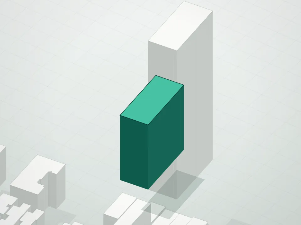 3D massing drawing of 222 East Broadway Condominium and neighboring buildings
