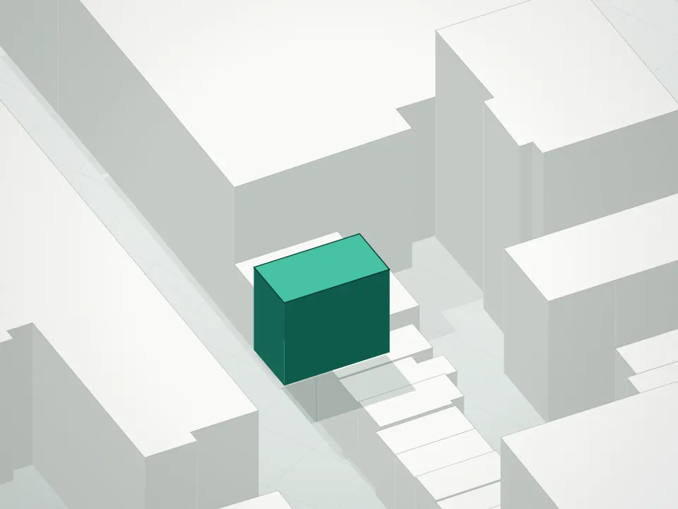 3D massing drawing of 533 Pacific Street Condominium and neighboring buildings