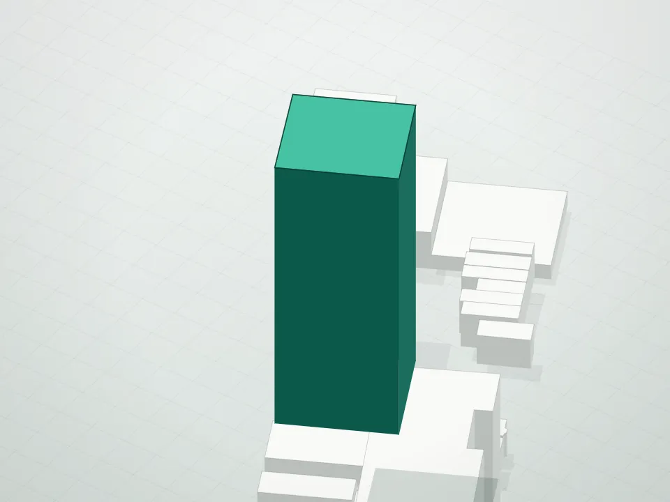 3D massing drawing of Greene and neighboring buildings