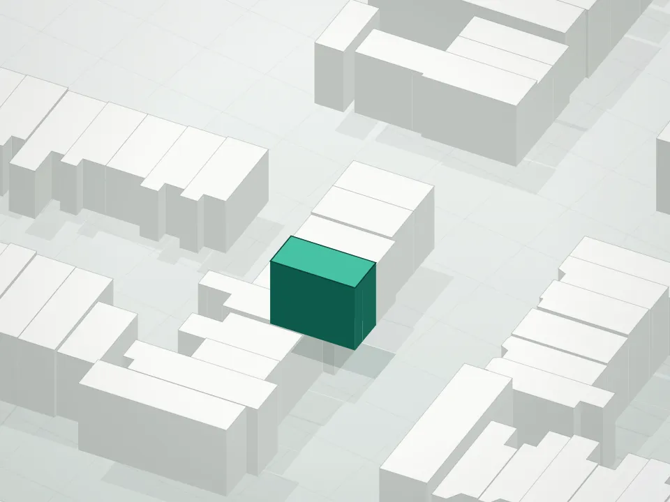 3D massing drawing of 360 Tompkins Avenue Condominium and neighboring buildings