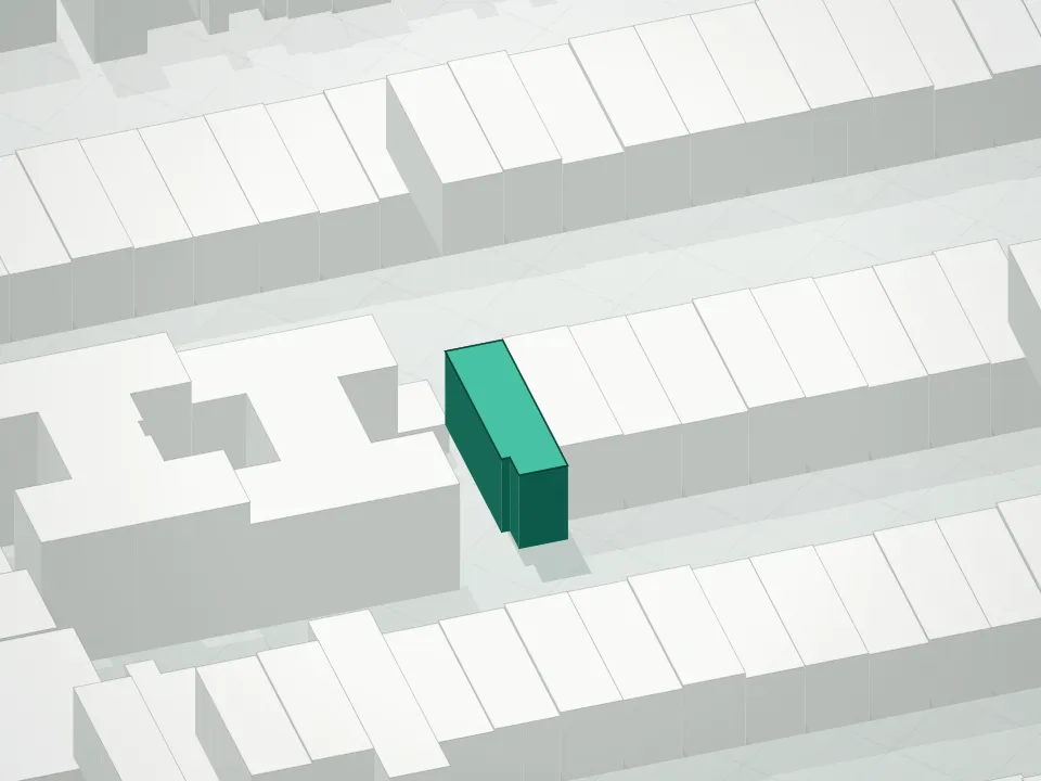 3D massing drawing of 1064 Hancock Street Condominium and neighboring buildings