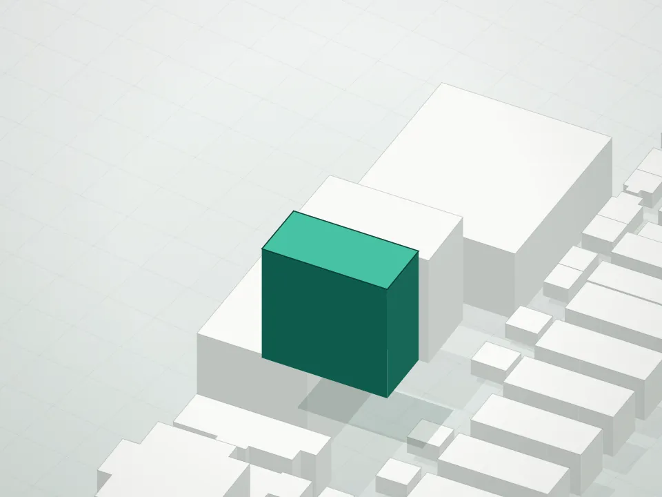 3D massing drawing of 571 Ocean Parkway Condominium and neighboring buildings