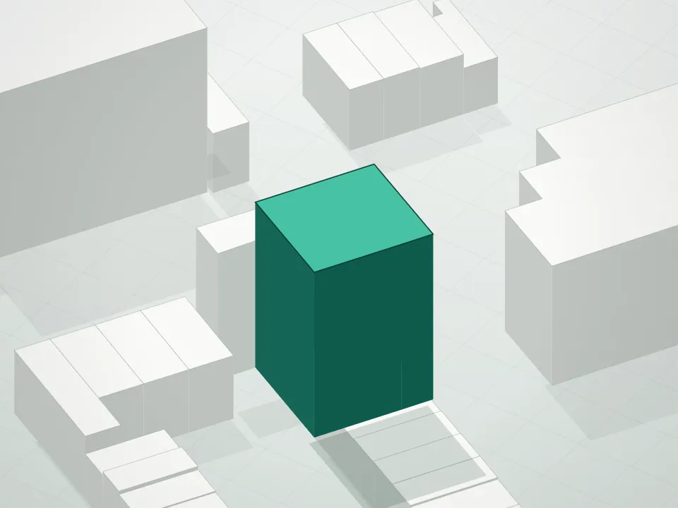 3D massing drawing of 350 Butler Condominium and neighboring buildings