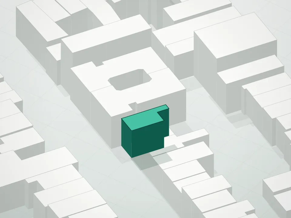 3D massing drawing of 23 Wyckoff Street Condominium and neighboring buildings