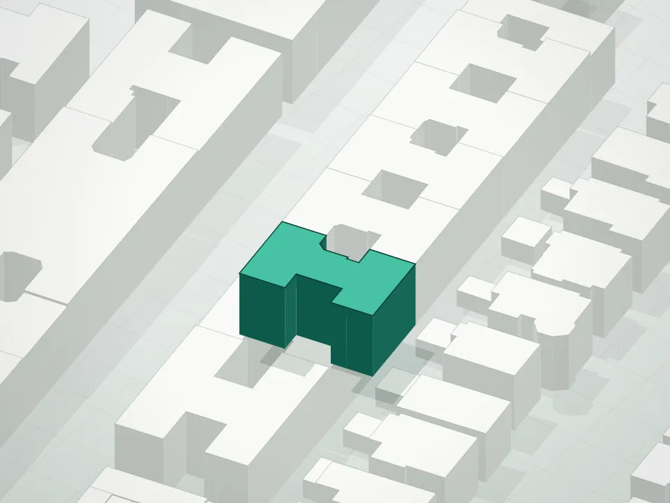 3D massing drawing of 39 Argyle Road Condominium and neighboring buildings